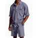 Men's Casual Short Sleeve Shirt And Shorts Set Solid Color Turn down Collar Beach Suit Summer New Hot Selling_viptrois.com
