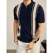 Men's Classic Stripe Polo Shirt - Breathable Short Sleeve Knit Top For Business Casual & Summer Wear Breathable Polyester Fabric_viptrois.com