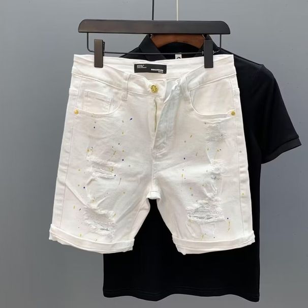 Light Colored Denim Shorts For Men Summer, Thin Brand With Holes In The Five Part Trendy Korean Version Slim Fit Pants,_viptrois.com
