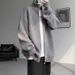 Double-Zip Cardigan Jacket – Oversized Streetwear Sweater With Stand Collar (M-3XL, Grey/Black)_viptrois.com
