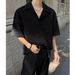 Men's Clothing Black Textured Jacquard Short Sleeved Shirt Trendy Handsome Casual Collar Shirt_viptrois.com