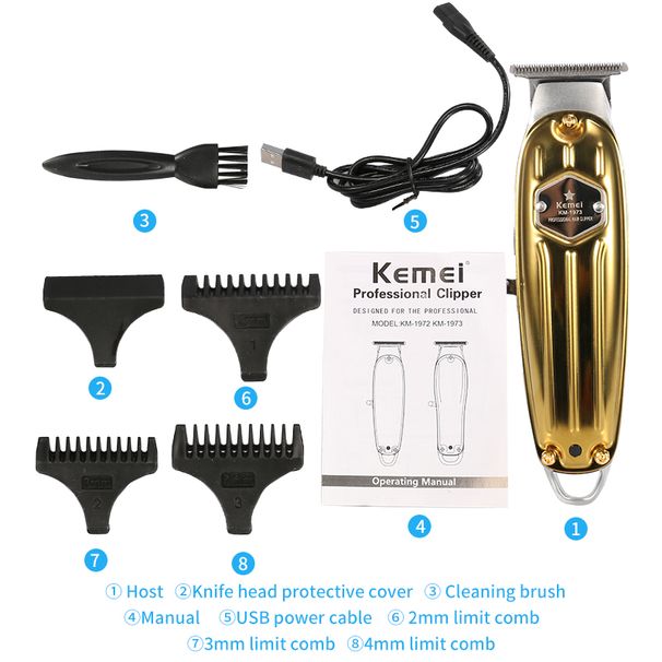Kemei KM-1973 All Metal Professional Men Electric Cordless Hair Trimmer Male 0mm Baldheaded T Blade Haircut Hine_viptrois.com