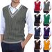 "Men's Cable-Knit V-Neck Vest – Prestige Wool Blend For Academic & Urban Layering (M-XXXL, 9 Colors)"_viptrois.com