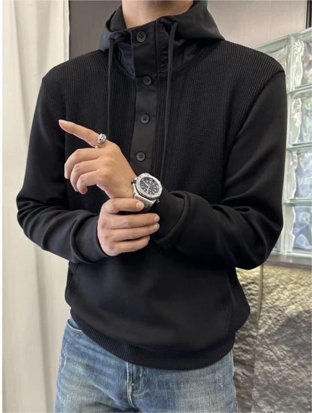 Pure Pure European Station New Men's Autumn Winter Hoodie Versatile Simple Lazy Style Patchwork Long Sleeve Top_viptrois.com
