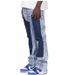 Men's Clothing Fashion Versatile Men's Denim Workwear Elastic Patch Laminated Flared Denim Straight Trousers_viptrois.com