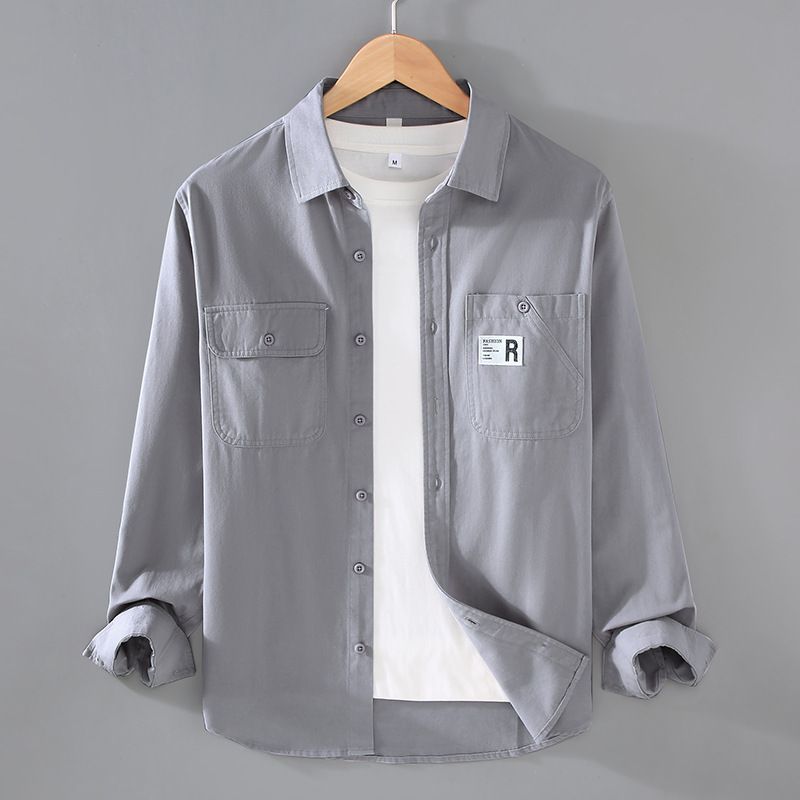 Workwear Shirt Style Jacket Men's Spring And Autumn Loose Autumn Casual Trend Long Sleeved Shirt_viptrois.com