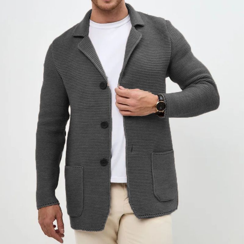 Men's Knit Blazer Cardigan – Slim Fit Long Sleeve Open Front Sweater (S-XXXL, Navy/Black/Charcoal/Khaki/Olive)_viptrois.com