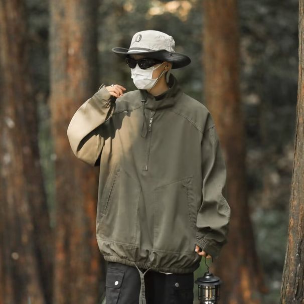 Stand Collar Casual Half Zipper Workwear Autumn Jacket Men's Trendy Brand Outdoor Functional Assault Jacket Waterproof_viptrois.com
