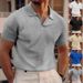 New Summer Lapel T-shirt Men's Waffle Oversize Solid Color Casual Short Sleeved Shirt_viptrois.com