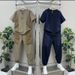 Men's Clothing Casual Two-Piece Set Short Sleeve Top Workwear Pants, Unisex Matching Outfit For Outdoor Daily Wear (Available In Brown & Black)_viptrois.com