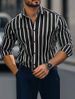 Men's Shirt Thin Lapel Striped Printing Casual Four Sided Stretch Long Sleeved Shirt Men_viptrois.com