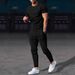 Men's Twisted Solid Color Jacquard Pullover Round Neck Short Sleeve Trousers Casual Suit American Style Autumn New_viptrois.com