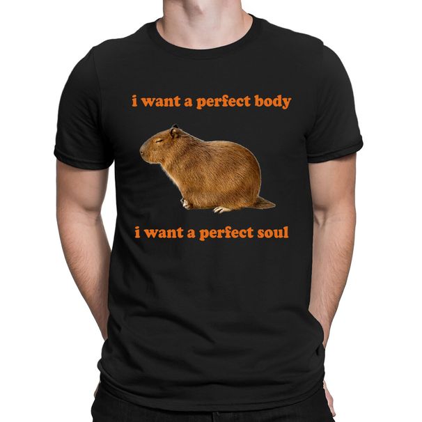 Capybara I Want A Perfect Body I Want A Perfect Soul Funny Meme Mens T-Shirt Mens Womens Tees Tops #D_viptrois.com