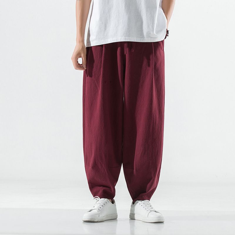 Men's Clothing style cotton and linen straight pants men's retro harem bloomers men's linen cool Ruyi pants_viptrois.com