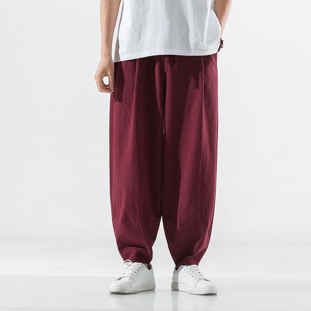 Men's Clothing style cotton and linen straight pants men's retro harem bloomers men's linen cool Ruyi pants_viptrois.com