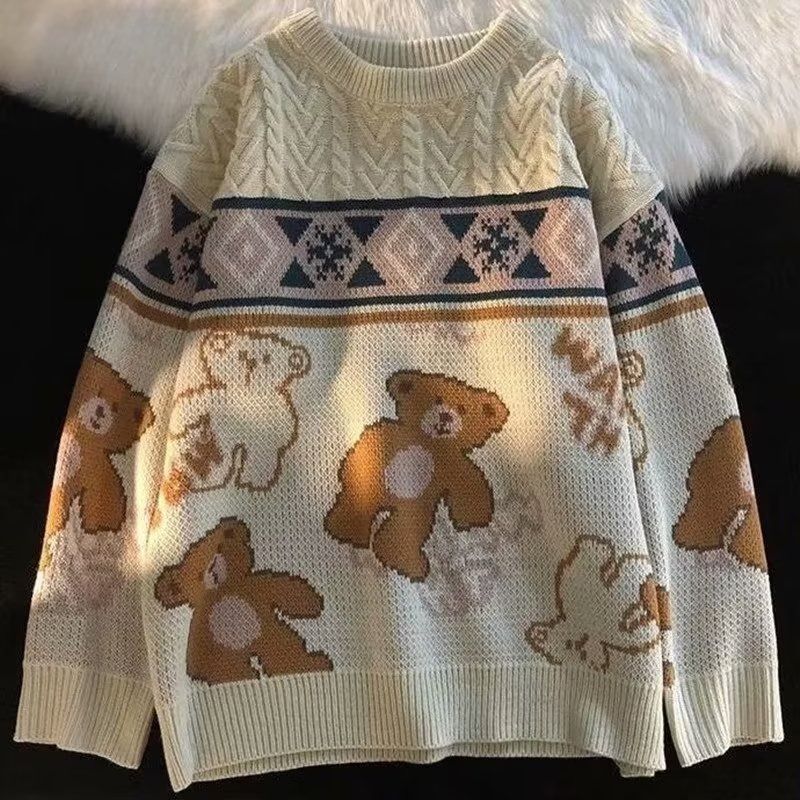 Christmas Couple Sweaters For Men & Women - Fleece Lined Thick Knit Pullover, Loose Fit Ins Style Vintage Streetwear, Warm Winter Unisex Jumper_viptrois.com