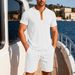 Men's Color Block Short Sleeve Button-Up Shirt & Shorts Set – Stylish Summer Casual Outfit (S-XXXL)_viptrois.com
