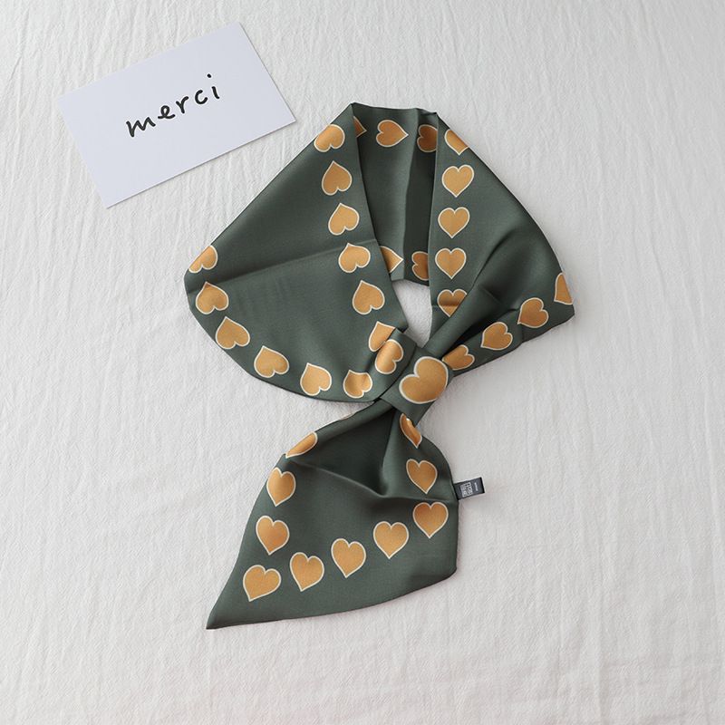Creative perforated small silk scarf for girls, love, versatile temperament, small silk scarf, hairband, spring and autumn new decorative scarf_viptrois.com