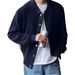 1 Autumn Winter Dark Green Turn-Down Collar Knitted Cardigan Loose Lazy Style Sweater Korean Version Men's Fashion Casual_viptrois.com
