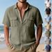 New Summer Simple For Men, Solid Color Patchwork Linen Cardigan, Short Sleeve Loose Turn-Down Collar Men's Shirt_viptrois.com