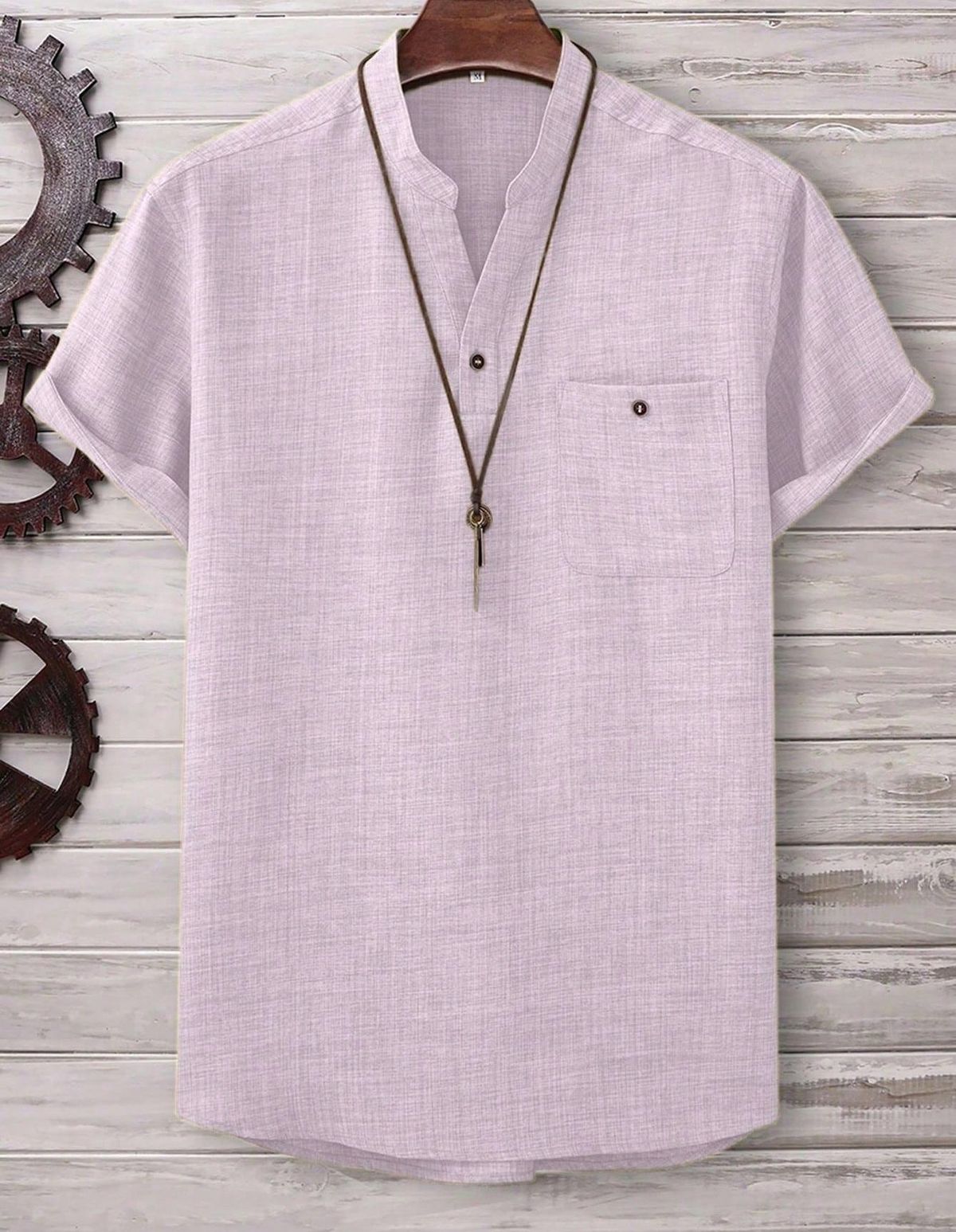 Men's Clothing Shirt Casual Short Sleeved Lapel Shirt Solid Color Men_viptrois.com