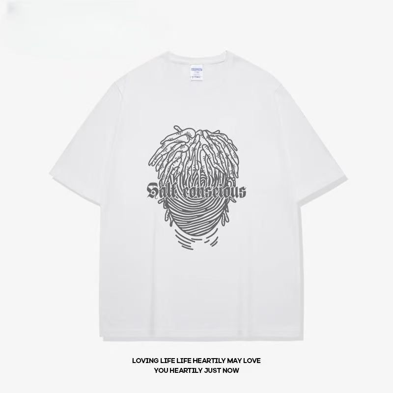 Letter Printing Cotton Short-sleeved T-shirt Men's And Women's Summer American Trendy Brand Printing Round Neck Loose Ins Couple's Half-sleeved_viptrois.com