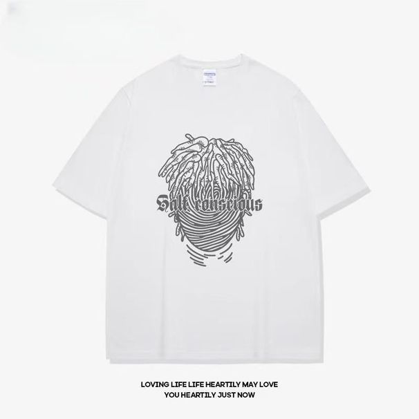 Letter Printing Cotton Short-sleeved T-shirt Men's And Women's Summer American Trendy Brand Printing Round Neck Loose Ins Couple's Half-sleeved_viptrois.com