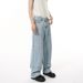 Men's Clothing Four Seasons Korean Style Bright Line Deconstruction Light Blue Straight Washed Loose Jeans Trend_viptrois.com