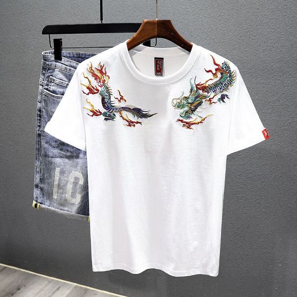 2025 Summer New T-shirt Men's Embroidery Short-sleeved Round Neck Loose Half-sleeved Casual Trendy Handsome Top_viptrois.com