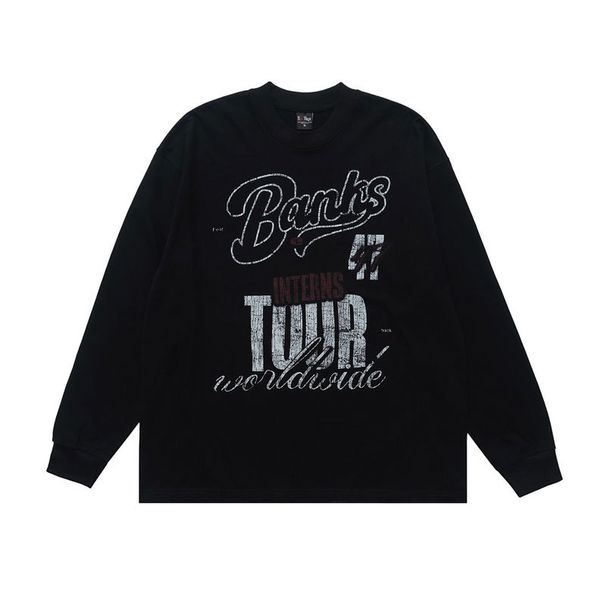 American Street Style Round Neck Long Sleeve English Print T-Shirt Men And Women, Casual Versatile Top For_viptrois.com
