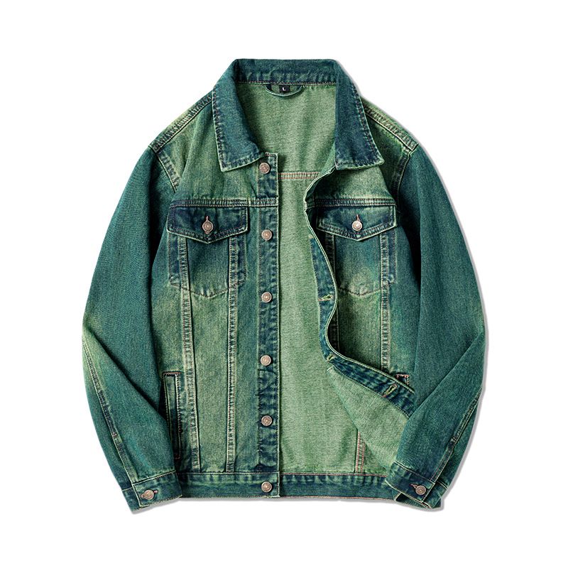 Men's Classic Denim Jacket - Slim Fit Autumn Casual Coat With Multiple Pockets, Windproof & Durable Cotton Fabric (Green, Sizes M-5XL)_viptrois.com