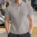 24 Men's Solid Color Short Sleeve Summer Casual Vertical Striped Turn-Down Collar Polo Versatile Elegant Button T-Shirt_viptrois.com