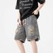 Men's Clothing High Street Ripped Denim Shorts Men's Loose Straight Washed Old Fashioned Versatile Sports Casual Shorts_viptrois.com