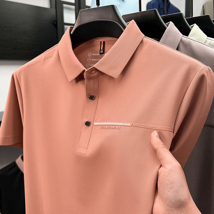 Men's Clothing Men's Short Sleeved T Shirt Summer Fashion Polo Shirt Men's Ice Silk Lapel T Shirt Loose Casual Top_viptrois.com