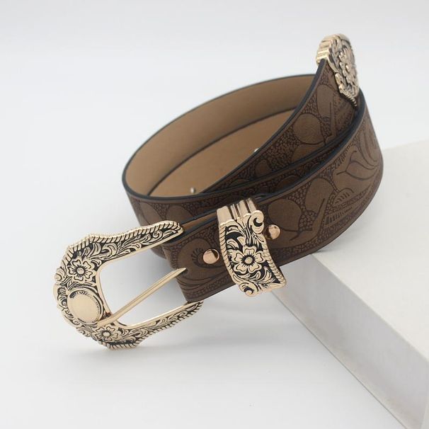 Vintage Brown Textured Belt For Women - Adjustable Pin Buckle With Unique Print | Unisex Fashion Waist Strap (28-40 Inch)_viptrois.com