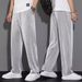 Men's Wide Leg Pants Summer Thin Ice Silk Drape Elastic Striped Casual Loose Straight Sports Trousers Trendy Cotton Garment_viptrois.com