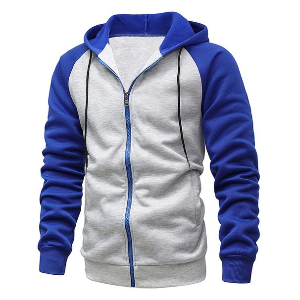 Men's plus Size Fleece Hooded Jacket Contrast Color Zipper Cardigan Casual Autumn Winter Top Foreign Trade Men's Clothing_viptrois.com