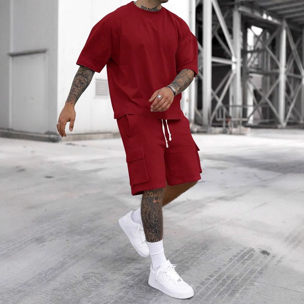 Men's Summer Casual Sport Outfit - Quick-Dry Short Sleeve T-Shirt & 5-Inch Shorts Set (Black, Grey, Navy, Khaki, More Colors)_viptrois.com