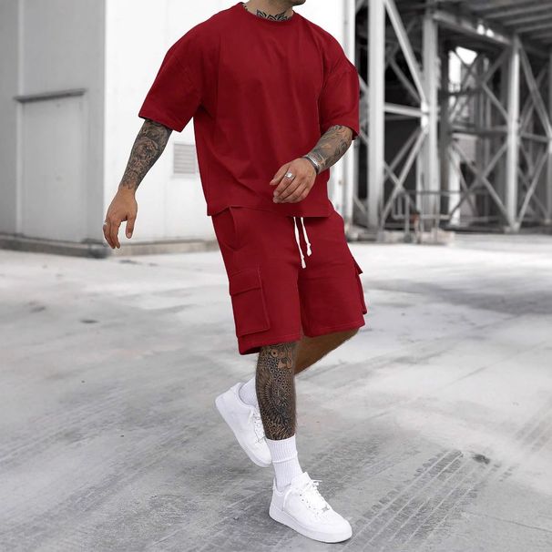 Men's Summer Casual Sport Outfit - Quick-Dry Short Sleeve T-Shirt & 5-Inch Shorts Set (Black, Grey, Navy, Khaki, More Colors)_viptrois.com