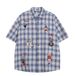American Retro Sho-sleeve For Men, Summer Thin Loose Embroidered With A Stylish Design, Plaid Couple's Half-sleeve_viptrois.com