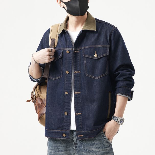 236 # Large Spring New Product: Non Fading Denim Jacket, Men's Loose And Versatile Color Blocked Original Bull Coat_viptrois.com