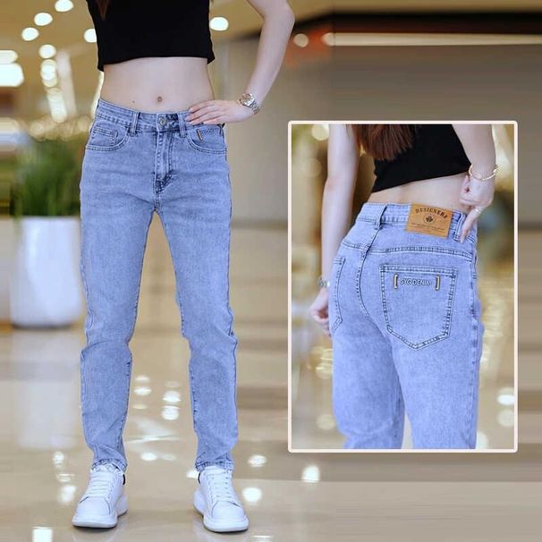 2025 New Men's Jeans Slim Fit Fashion Trendy Brand Season Thin Small Straight Casual Long Pants Light Blue_viptrois.com