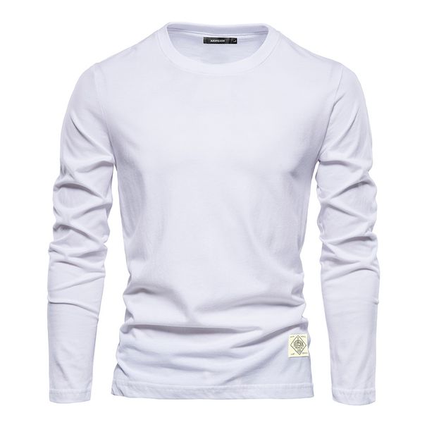 Men's Long Sleeve New Solid Color T-Shirt Trendy Casual Sports Outerwear Round Neck Pure Cotton Base Shirt Wholesale_viptrois.com