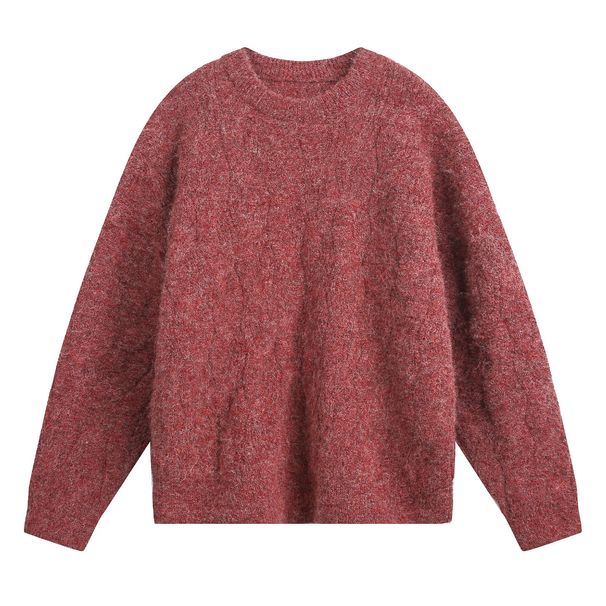 Heavy Thickened Mohair Crew Neck Sweater Men's Twisted Textured Knitted Sweater Vintage Loose Jacket_viptrois.com
