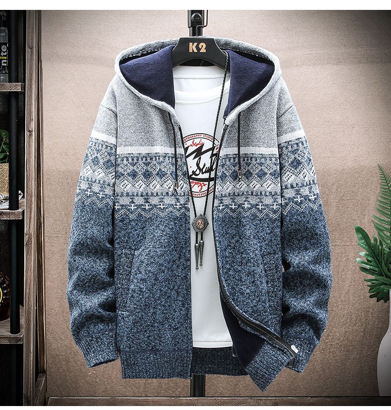 "Men's Fleece-Lined Hooded Sweater – Winter Knit Pullover With Thickened Thermal Design (M-3XL, 4 Colors)"_viptrois.com