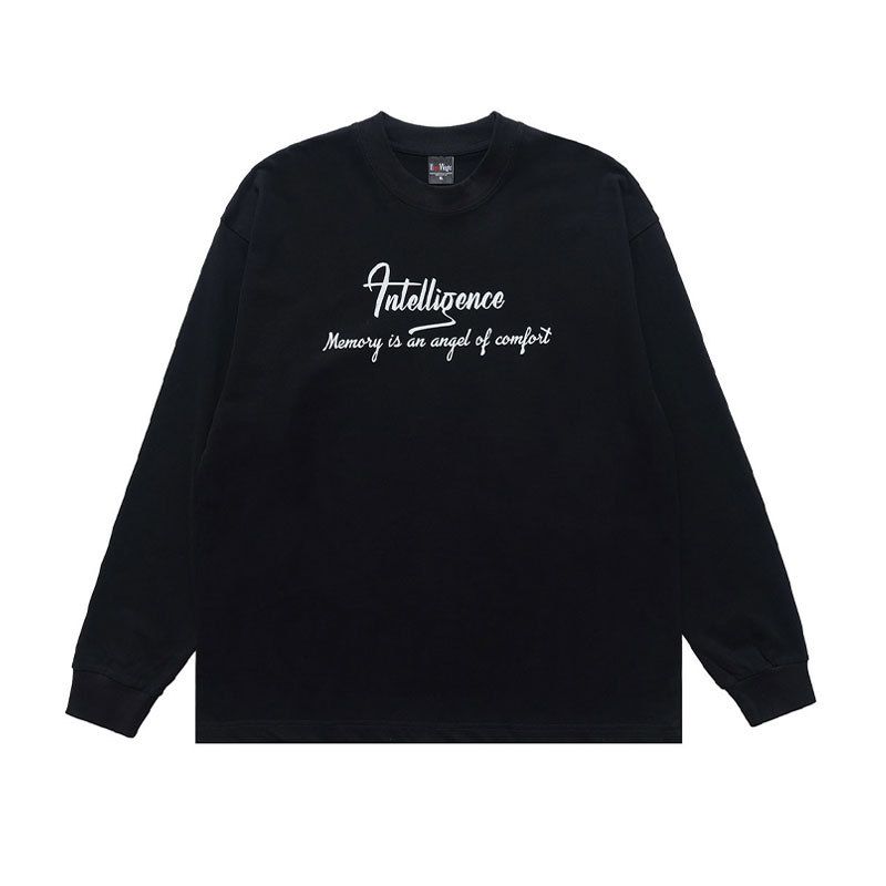 American-style Text Print Long-sleeve T-shirt, Round Neck, Trendy Base Shirt_viptrois.com