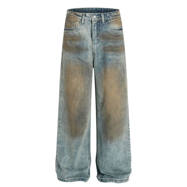 2025 New Korean Style Men's Jeans Composite Cotton Long Youth Trendy Straight Mid-Waist Casual Pants_viptrois.com
