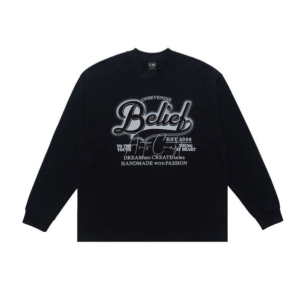America Street Style Roud Neck Log Sleeve Text Prit T-Shirt Me Wome Couples Casual Top For Sprig_viptrois.com