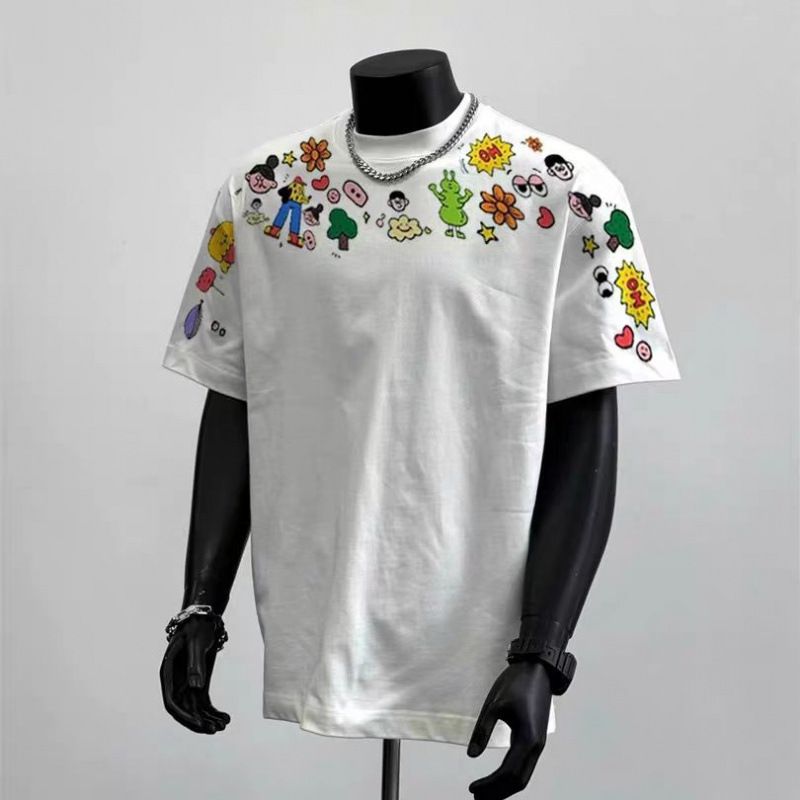 Men's Clothing Short Sleeved T Shirt Ins Trendy Hip Hop Style Round Neck Bottoming Shirt Top_viptrois.com