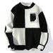 Men's Contrast Color Sweater – Thick Winter Pullover, Loose Fit Round Neck (White/Black/Dark Khaki, M-4XL)_viptrois.com